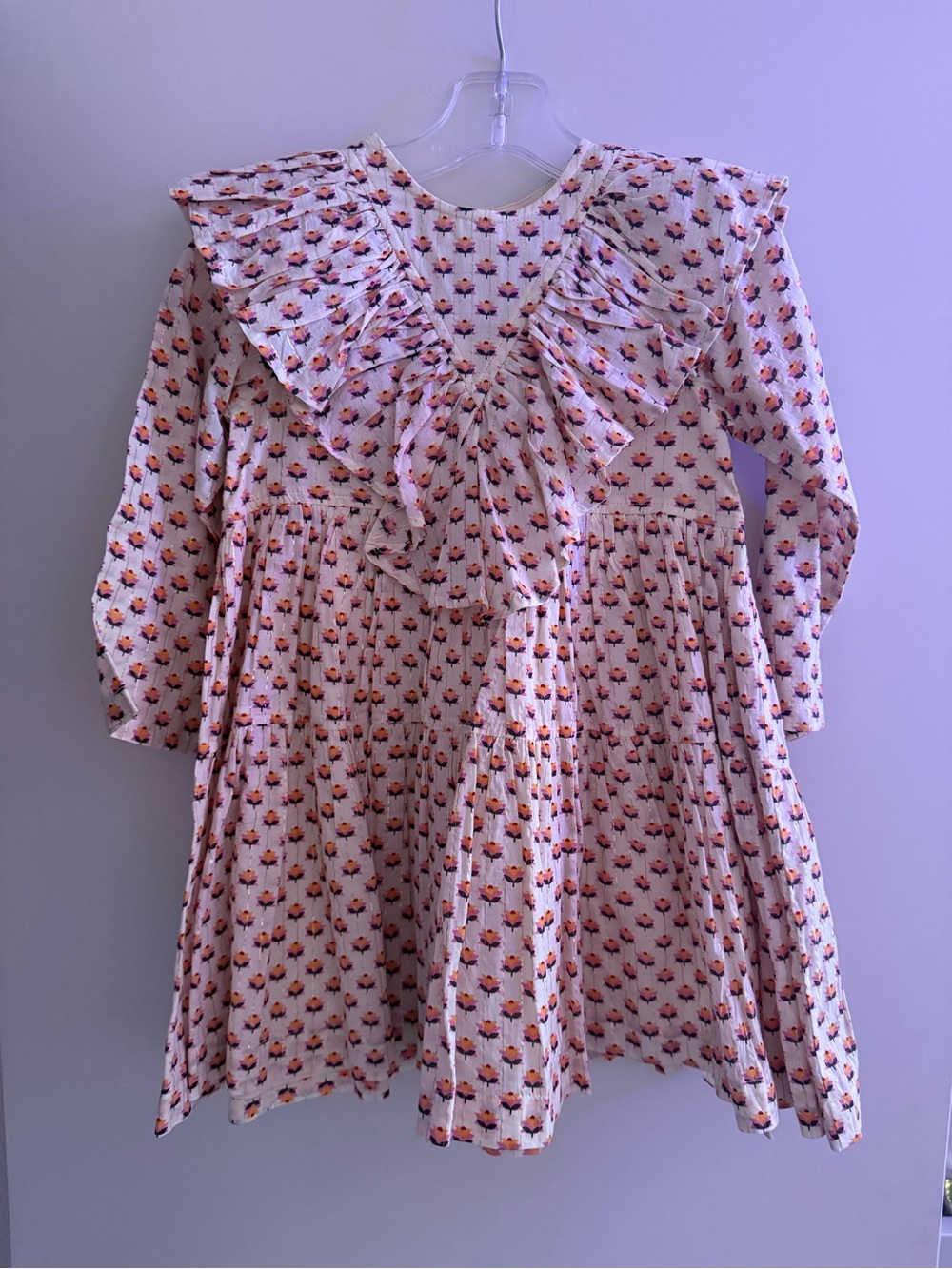 Pink Chicken Girls Raphaela dress Geo Floral Orange Cream - Size 3T - NWT